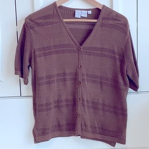 Brown short sleeve cardigan sweater